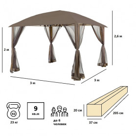Шатер-беседка 1067 3х3х2,6/2м полиэстер, Green Glade